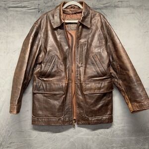 Oakwood Classic Genuine Leather Jacket Men– Size S – Vintage Distressed Brown